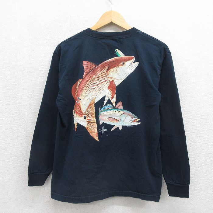 00s 長袖Tシャツ 魚 ブラック メンズM相当 | 古着