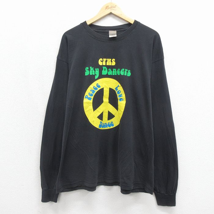 00s 長袖Tシャツ ピースマーク ブラック メンズXL相当 | 古着