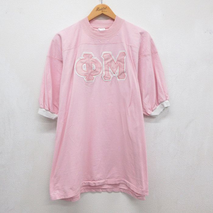 90s 半袖フットボールTシャツ ギリシャ文字 ピンク メンズXL相当 | 古着