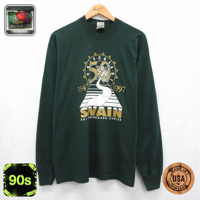 フルーツオブザルーム 90s 長袖Tシャツ SWAIN グリーン メンズL相当 | 古着