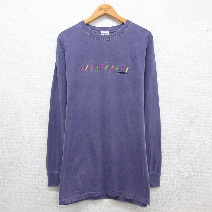 00s 長袖Tシャツ Antarctica刺繍 ネイビー メンズL相当 | 古着