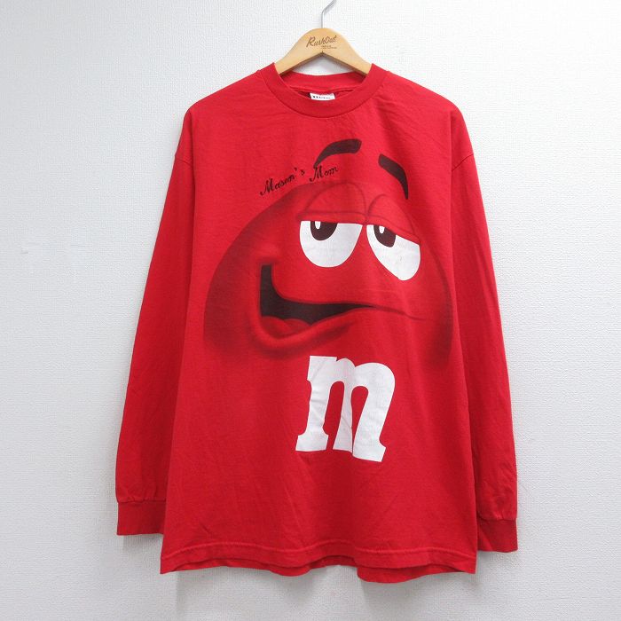 XL★古着 長袖 Tシャツ メンズ ｍ&ｍs コットン クルーネック レッド 26jun18
