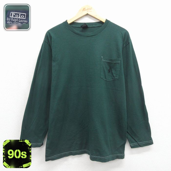 ラルフローレン 90s 長袖Tシャツ ワンポイントロゴ グリーン メンズL相当 | 古着