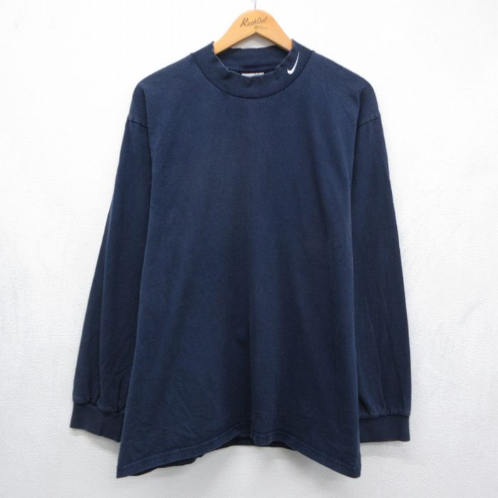 ナイキ 00s 長袖Tシャツ ワンポイントロゴ ネイビー メンズL相当 | 古着