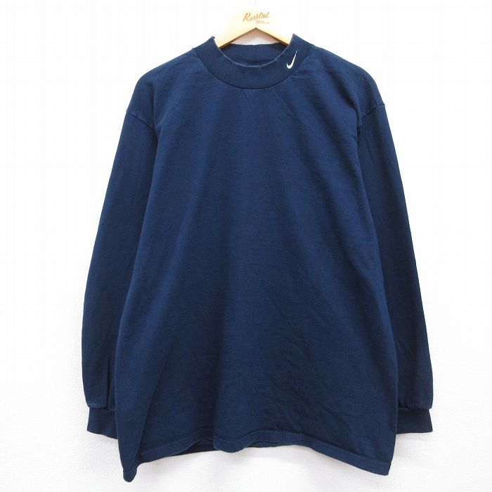 ナイキ 90s 長袖Tシャツ ワンポイントロゴ ネイビー メンズXL相当 | 古着