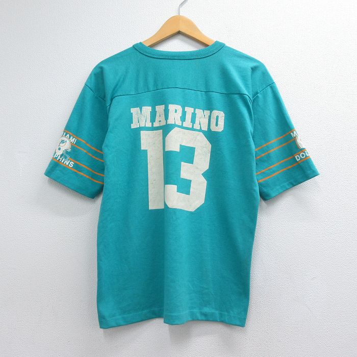 80s 半袖フットボールTシャツ NFLマイアミドルフィンズダンマリーノ13 ライトブルー メンズM相当 | 古着