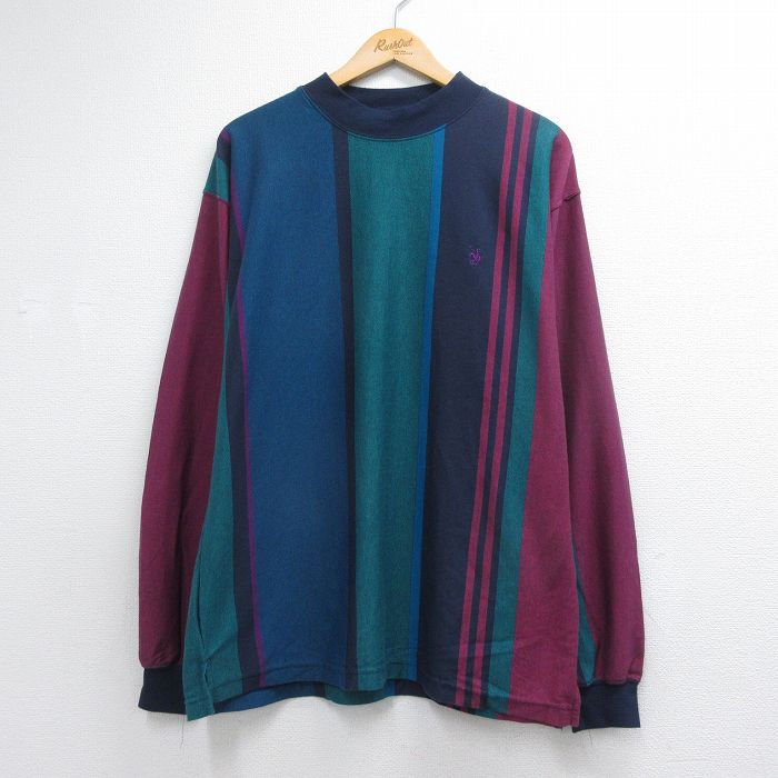 90s 長袖Tシャツ ワンポイントロゴ ネイビーボーダー メンズXL相当 | 古着