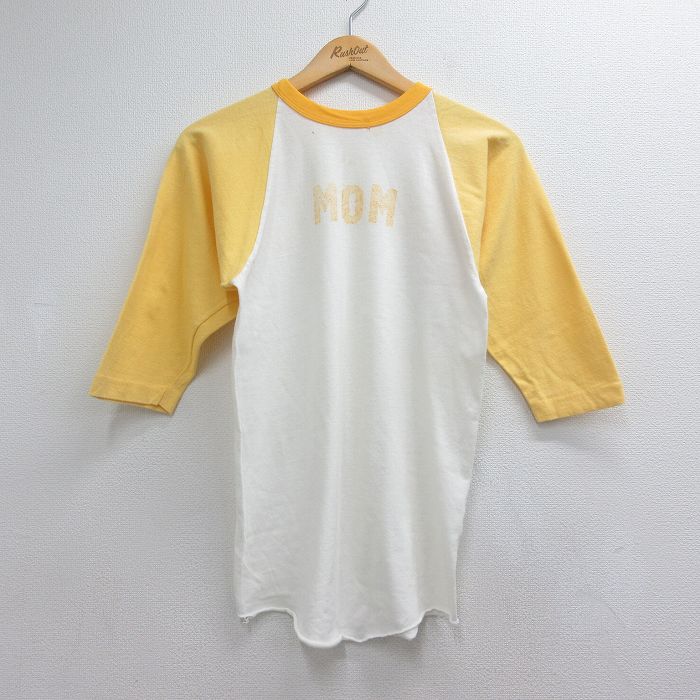 ラッセル 70s 7分袖Tシャツ MOM ホワイト メンズS相当 | 古着
