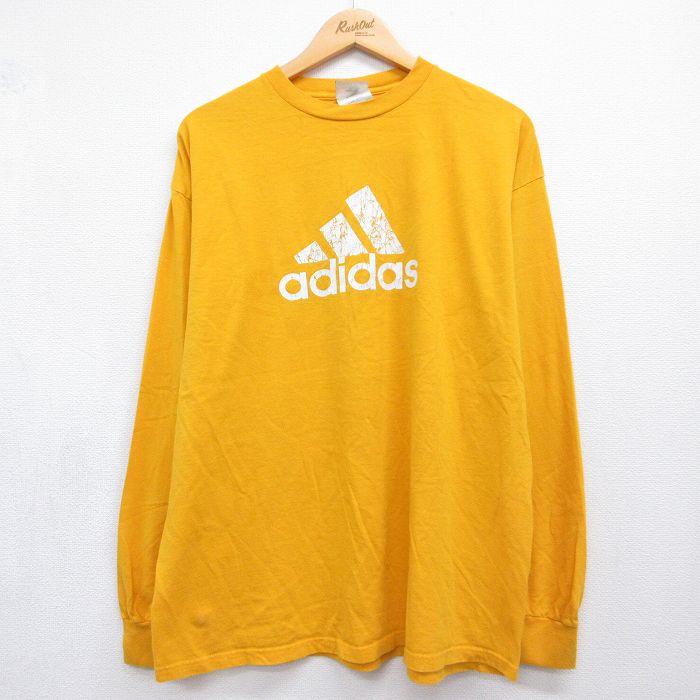 アディダス 00s 長袖Tシャツ ビッグロゴ イエロー メンズL相当 | 古着