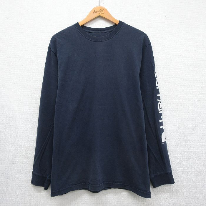 カーハート 長袖Tシャツ ビッグロゴ ネイビー メンズXL相当 | 古着