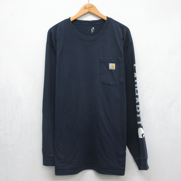 カーハート 長袖Tシャツ ビッグロゴ ネイビー メンズXL相当 | 古着
