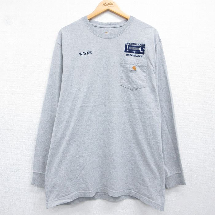 カーハート 長袖Tシャツ ワンポイントロゴ グレー メンズXL相当 | 古着