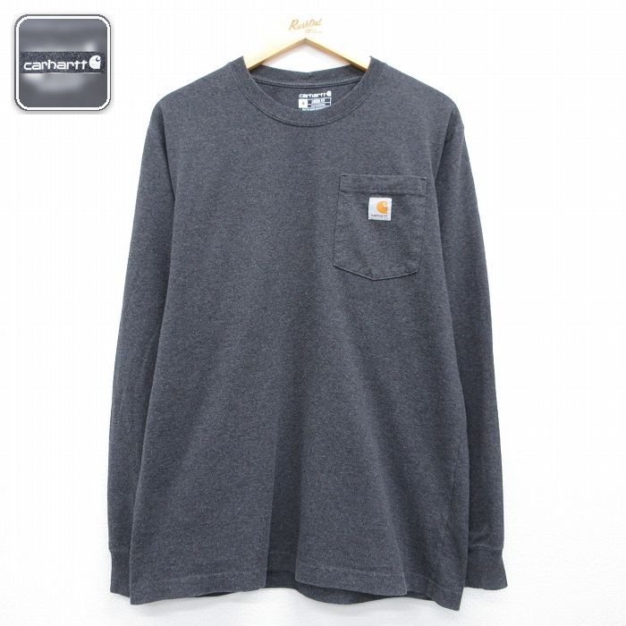 カーハート 長袖Tシャツ ワンポイントロゴ グレー メンズL相当 | 古着