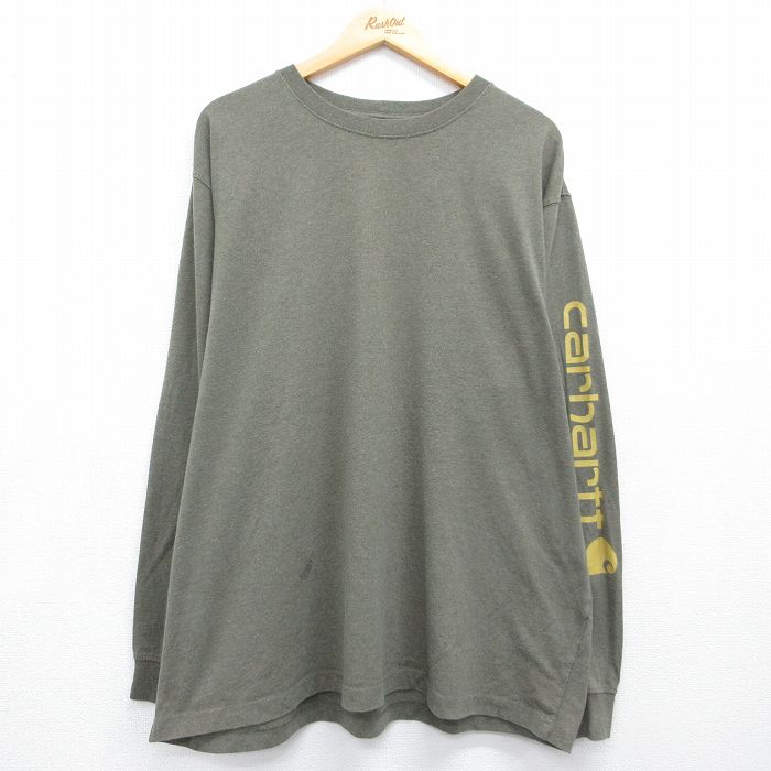 カーハート 長袖Tシャツ ビッグロゴ カーキ メンズXL相当 | 古着