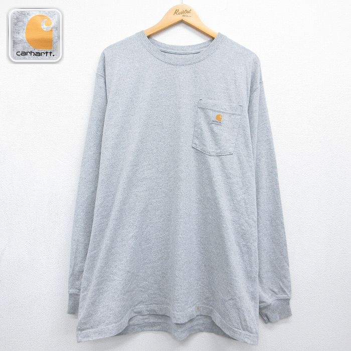 カーハート 長袖Tシャツ ワンポイントロゴ グレー メンズXL相当 | 古着