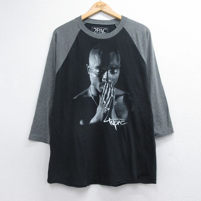 トゥパック 7分袖Tシャツ ラグラン ブラック メンズL相当 | 古着