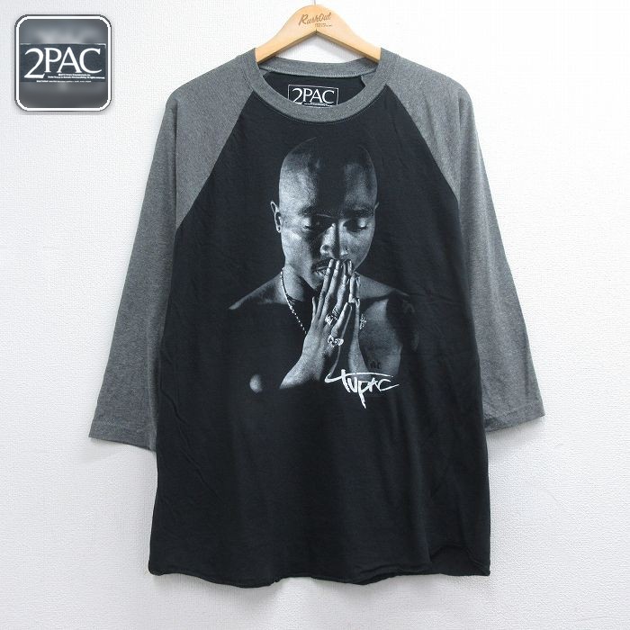 トゥパック 7分袖Tシャツ ラグラン ブラック メンズL相当 | 古着