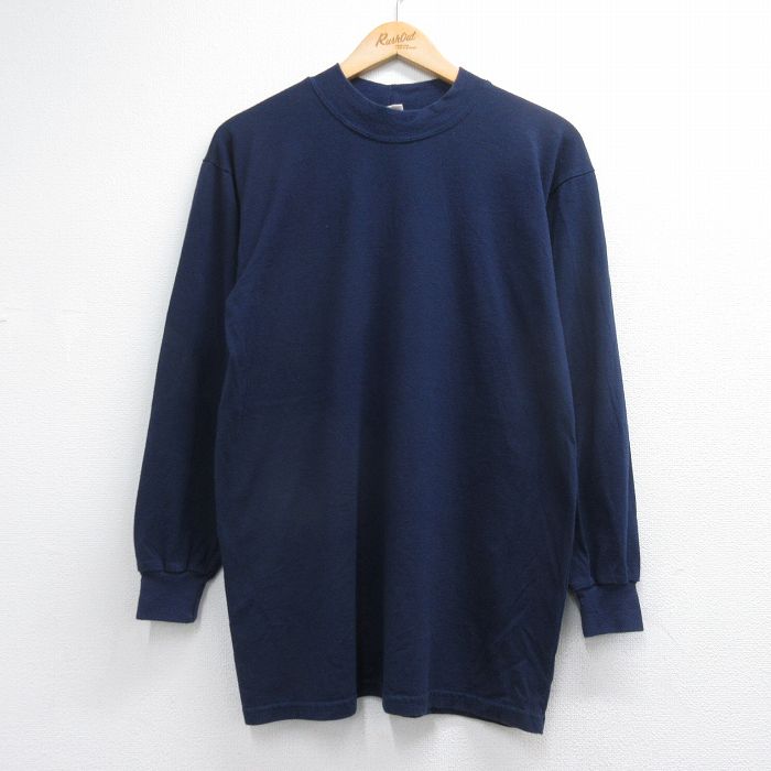 90s 長袖Tシャツ モックネック ネイビー メンズL相当 | 古着