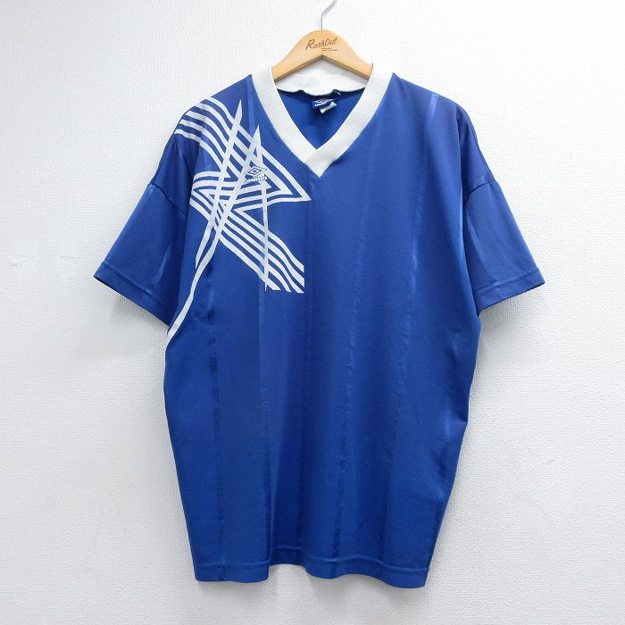 アンブロ 90s 半袖Tシャツ ワンポイントロゴ ブルーストライプ メンズXL相当 | 古着