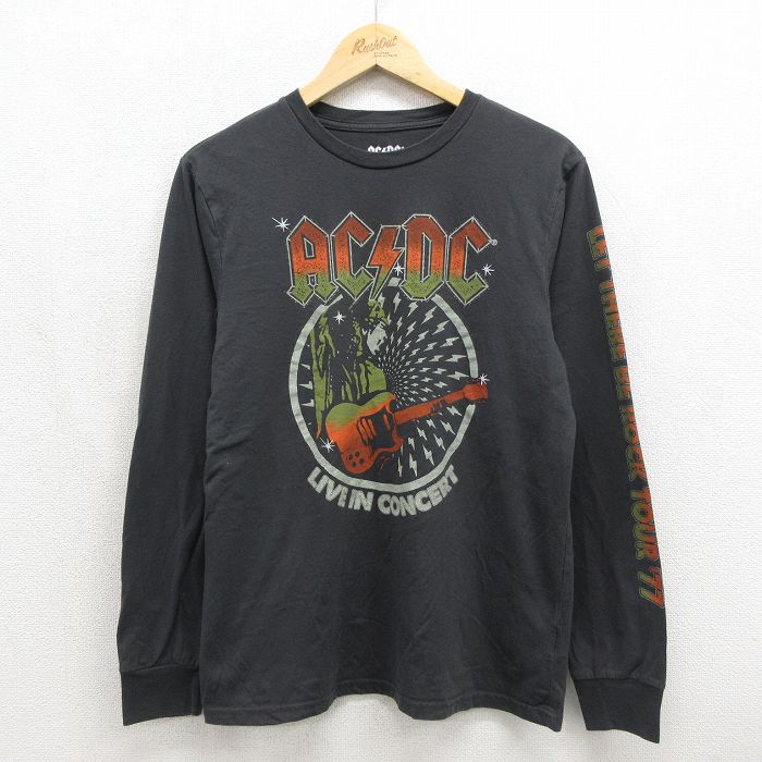 M★古着 長袖 ロック バンド Tシャツ メンズ AC/DC クルーネック グレー【spe】 26jul04