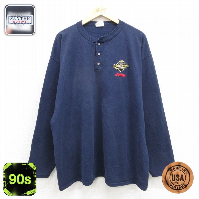 90s 長袖Tシャツ MLBクリーブランドインディアンス ネイビー メンズXL相当 | 古着