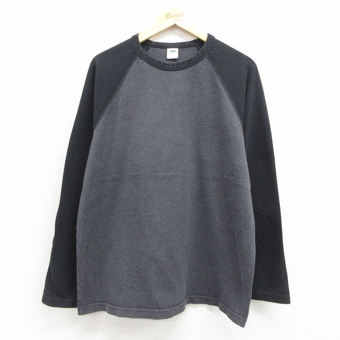 XL★古着 オールドネイビー OLD NAVY 長袖 ビンテージ Tシャツ メンズ 00年代 00s 無地 ツートンカラー コットン ラグラン グレー 霜降り 26jul04
