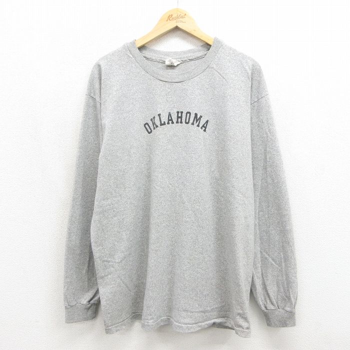 XL★古着 長袖 ビンテージ Tシャツ メンズ 90年代 90s オクラホマ クルーネック USA製 グレー 霜降り 26jul04