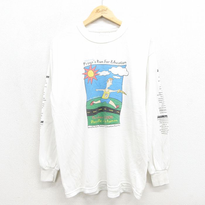 XL★古着 長袖 ビンテージ Tシャツ メンズ 00年代 00s マラソン クルーネック ホワイト 26jul04