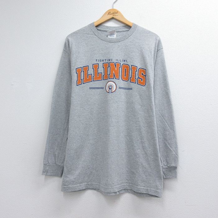 00s 長袖Tシャツ ILLINOIS カレッジ グレー メンズL相当 | 古着