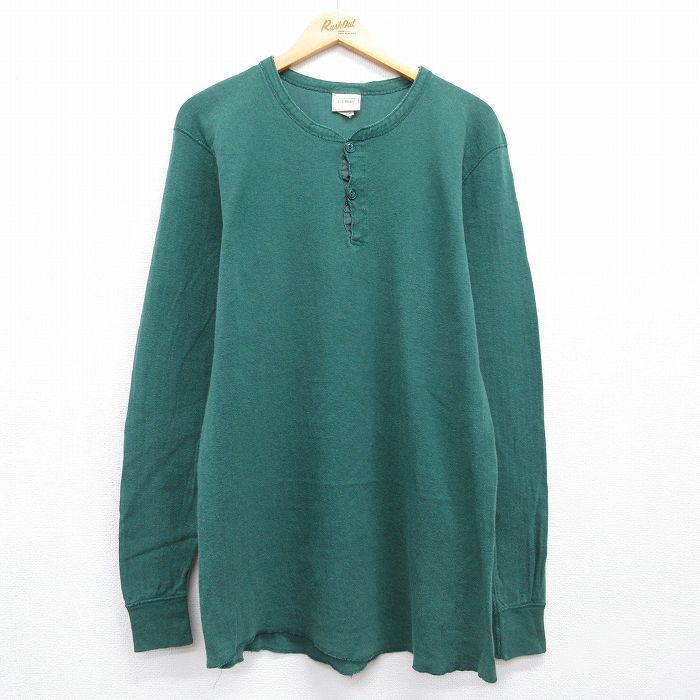 L★古着 エルエルビーン 長袖 ビンテージ Tシャツ メンズ 90年代 90s RIVER DRIVERS SHIRT 無地 ヘンリーネック USA製 グリーン 26jul06