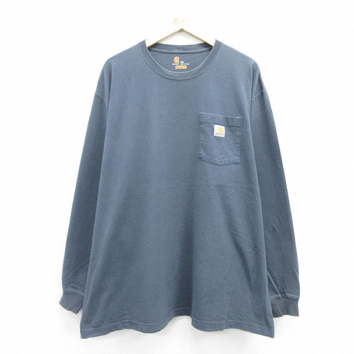 カーハート 長袖Tシャツ 胸ポケット付き グレー メンズXL相当 | 古着