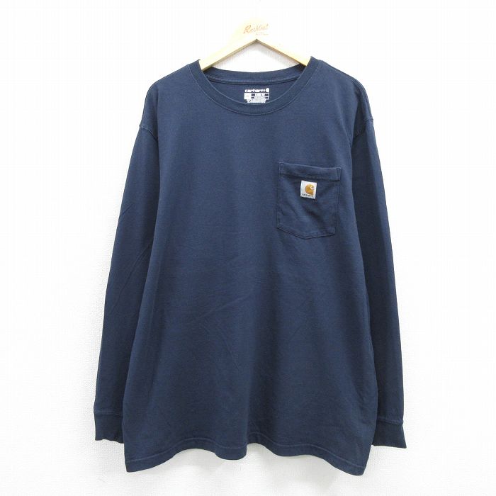 カーハート 長袖Tシャツ 胸ポケット付き ネイビー メンズXL相当 | 古着