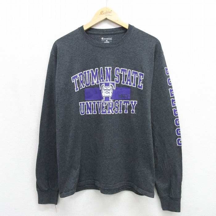 チャンピオン 長袖Tシャツ ブルドッグカレッジ グレー メンズM相当 | 古着