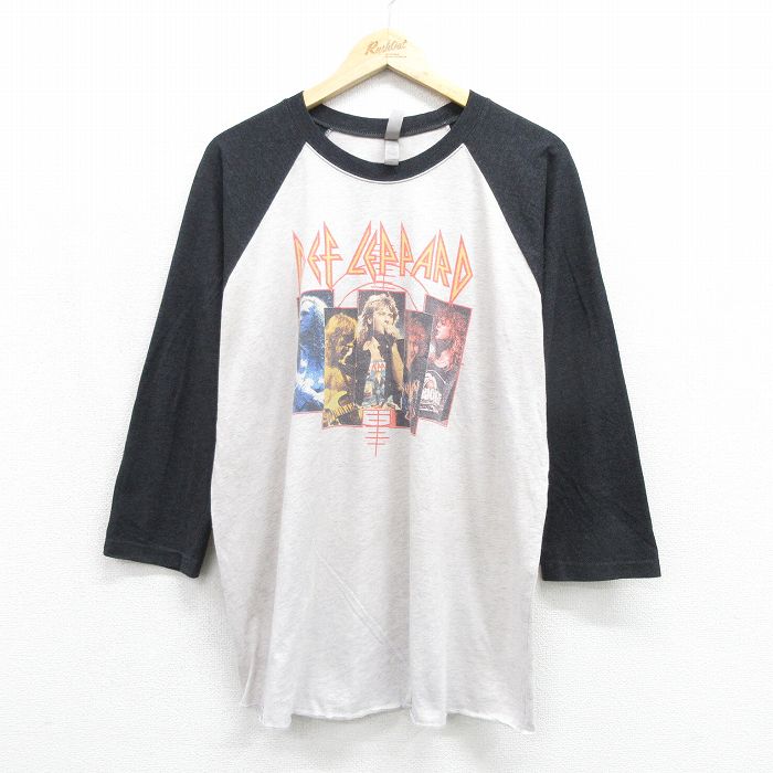 デフレパード 7分袖Tシャツ 霜降り グレー メンズXL相当 | 古着
