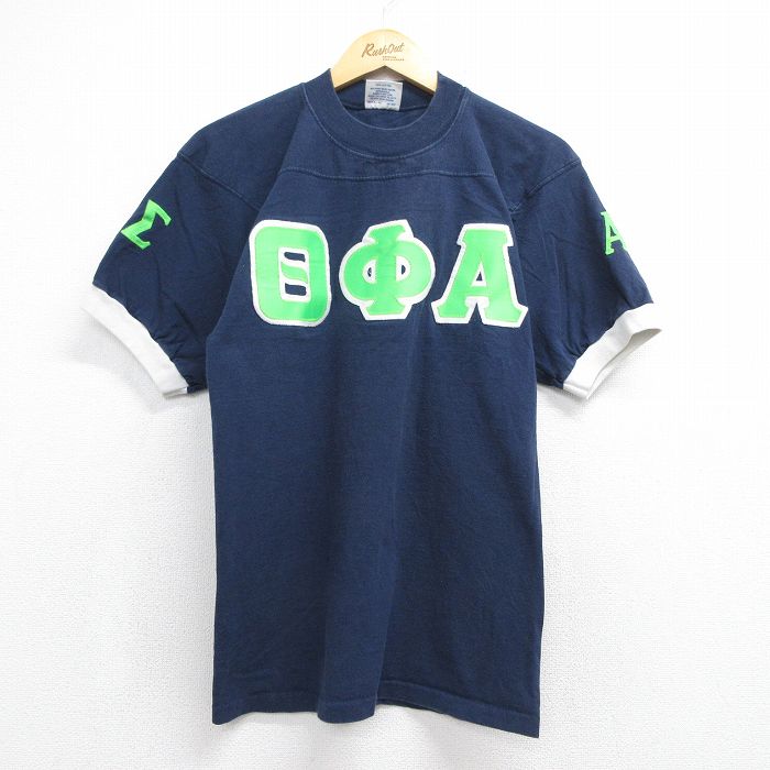 90s 半袖Tシャツ ギリシャ文字 ネイビー メンズS相当 | 古着