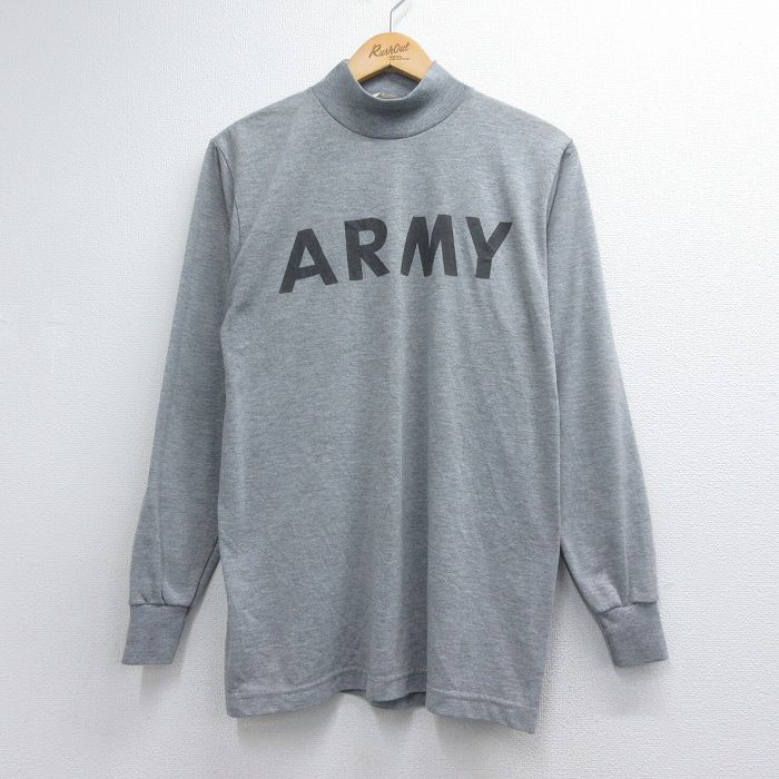 M★古着 長袖 Tシャツ メンズ ミリタリー アーミー リフレクター モックネック ハイネック USA製 グレー 霜降り 26jul08