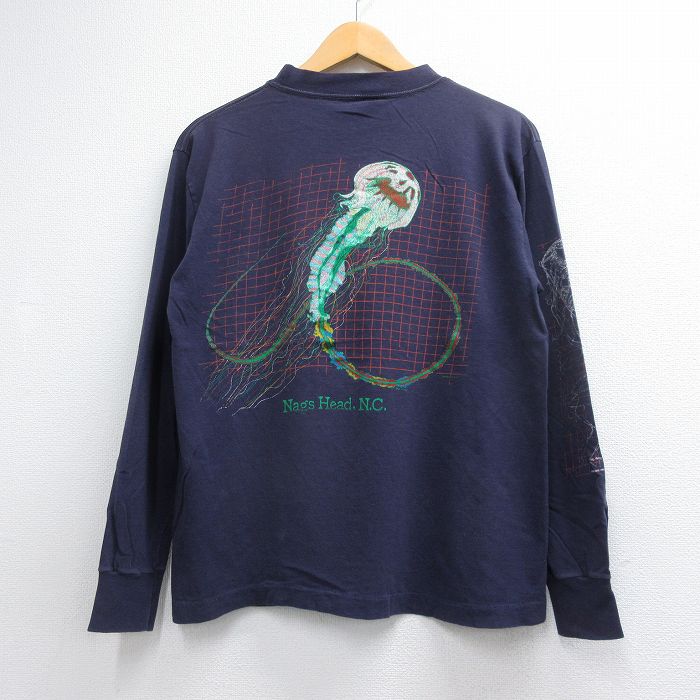 80s 長袖Tシャツ クラゲ ネイビー メンズL相当 | 古着