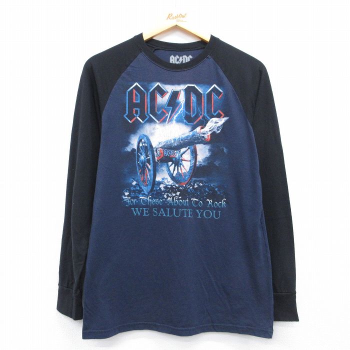 AC/DC 長袖ロックバンドTシャツ ラグラン ネイビー メンズM相当 | 古着