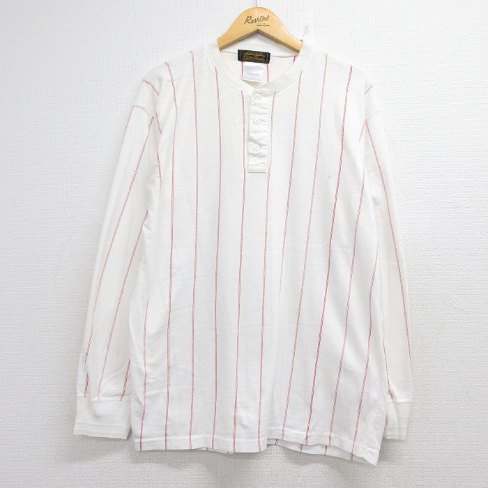 エディーバウアー 90s 長袖Tシャツ ホワイトストライプ メンズXL相当 | 古着