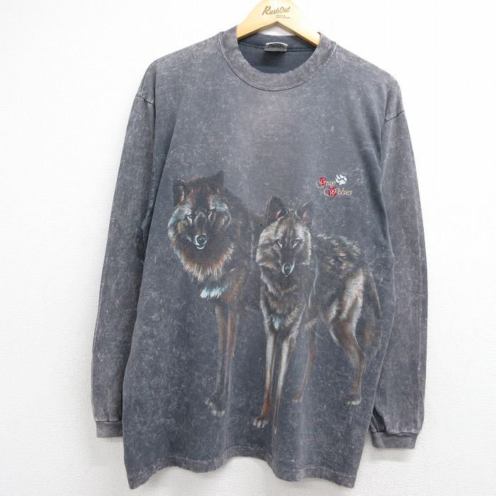 90s 長袖Tシャツ オオカミ グレー メンズL相当 | 古着