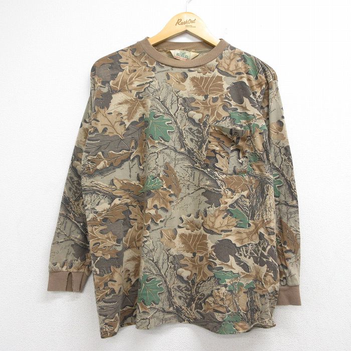 レッドヘッド 90s 長袖Tシャツ 胸ポケット付き ブラウン迷彩 メンズL相当 | 古着
