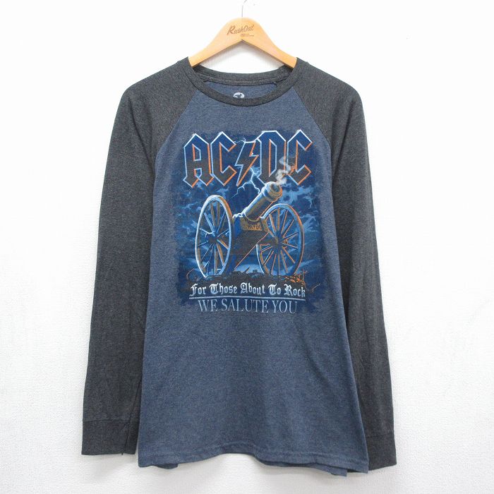AC/DC 長袖ロックバンドTシャツ ラグラン ネイビー メンズXL相当 | 古着