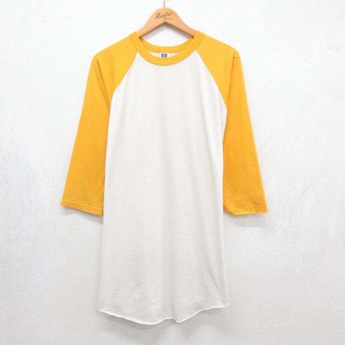 ラッセル 80s 7分袖Tシャツ ラグラン イエロー メンズXL相当 | 古着