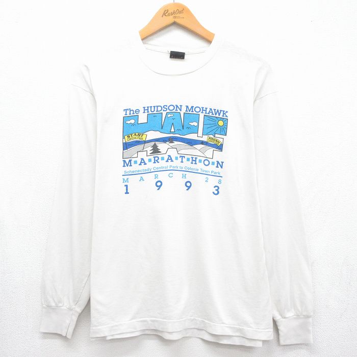 スクリーンスターズ 90s 長袖Tシャツ マラソン ホワイト メンズXL相当 | 古着