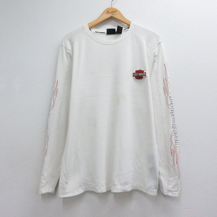 ハーレーダビッドソン 長袖サーマルTシャツ ワンポイントロゴ ホワイト メンズXL相当 | 古着