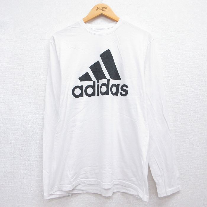 アディダス 長袖Tシャツ ビッグロゴ ホワイト メンズL相当 | 古着