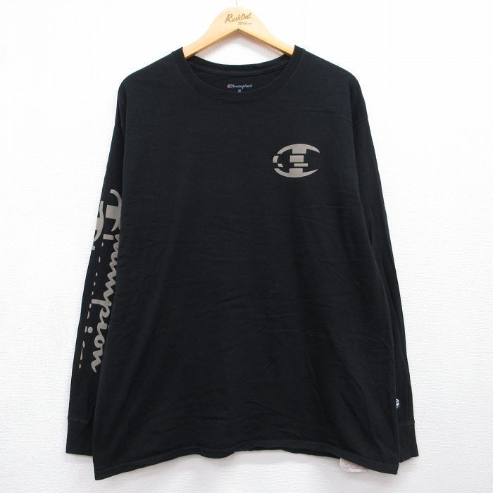 チャンピオン 長袖Tシャツ ビッグロゴ ブラック メンズXL相当 | 古着