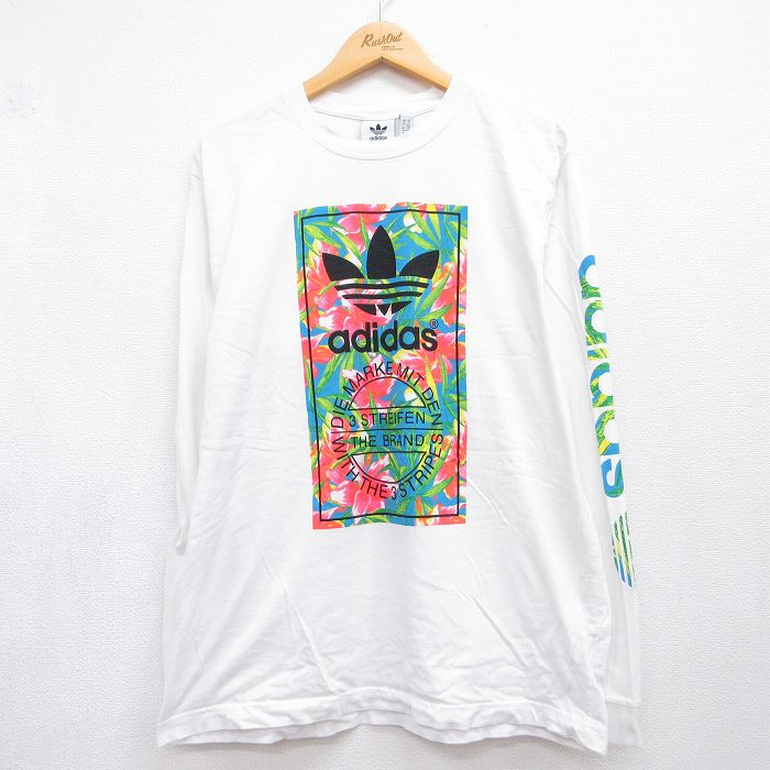 アディダス 長袖Tシャツ ビッグロゴトレフォイル ホワイト メンズL相当 | 古着
