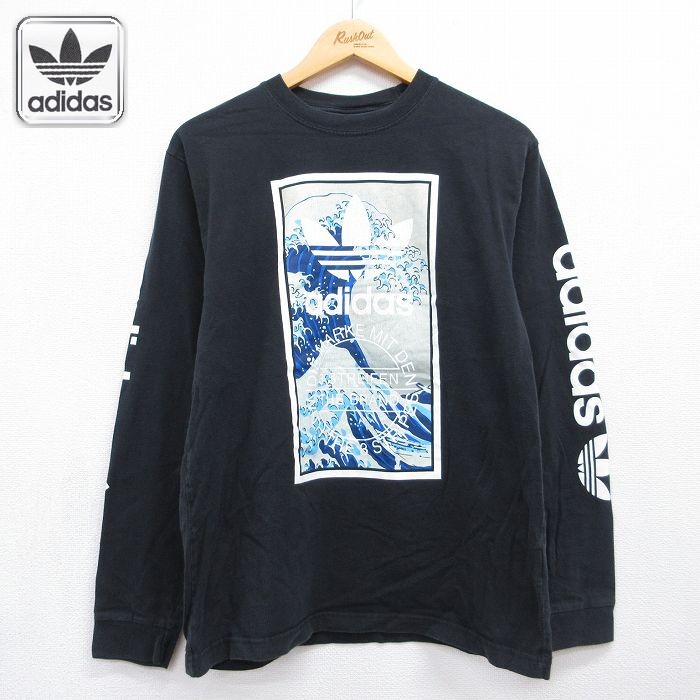 アディダス 長袖Tシャツ ビッグロゴ 富嶽三十六景 ブラック メンズM相当 | 古着