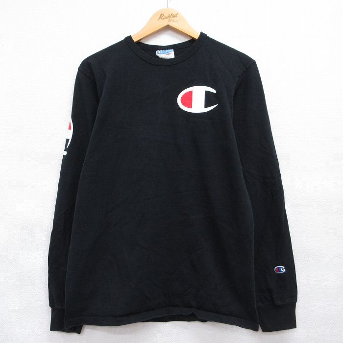 チャンピオン 長袖Tシャツ ビッグロゴ ブラック メンズM相当 | 古着